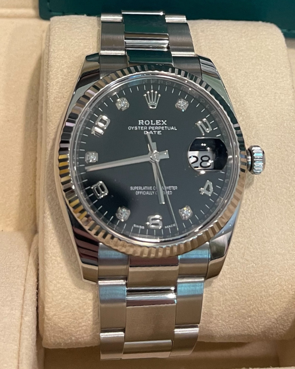 2019 Rolex Oyster Perpetual Datejust 34MM Oystersteel Factory Diamond Black Dial (115234)