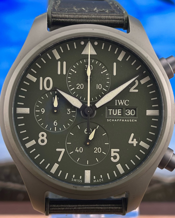 2022 IWC Pilot Chronograph Top Gun Edition "Woodland" 44.5MM Ceramic Olive Green Dial (IW389106)