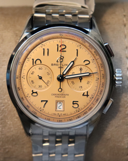 Breitling Premier B01 42MM Salmon Dial Steel Bracelet (AB0145331K1A1)