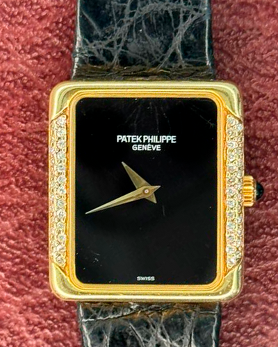 Patek Philippe Vintage 22x25MM Black Onyx Dial Leather Strap (4311)