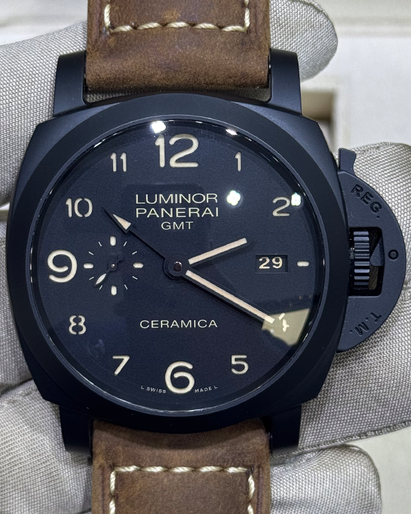 Panerai Luminor 1950 3 Days GMT 44MM Black Dial Leather Strap (PAM00441)