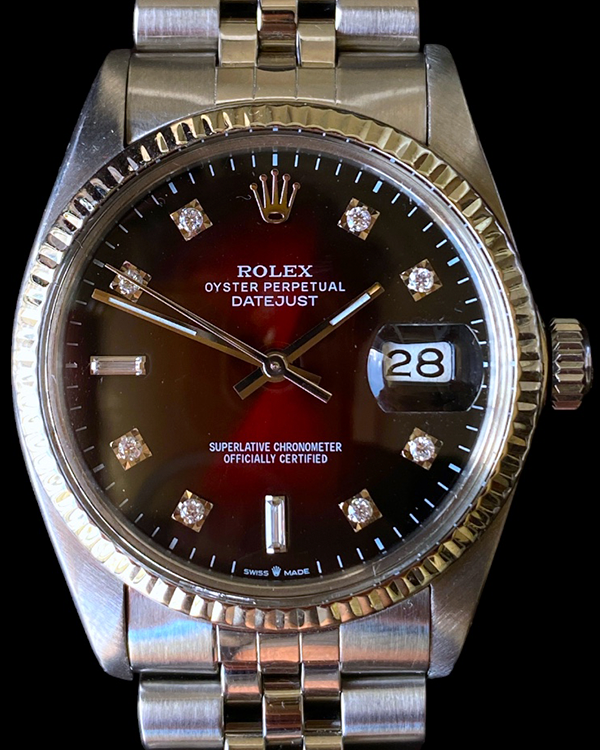 1983 (7.4 Mil Serial) Rolex Datejust 36MM Aftermarket Red Vignette Dial Jubilee Bracelet (16014)