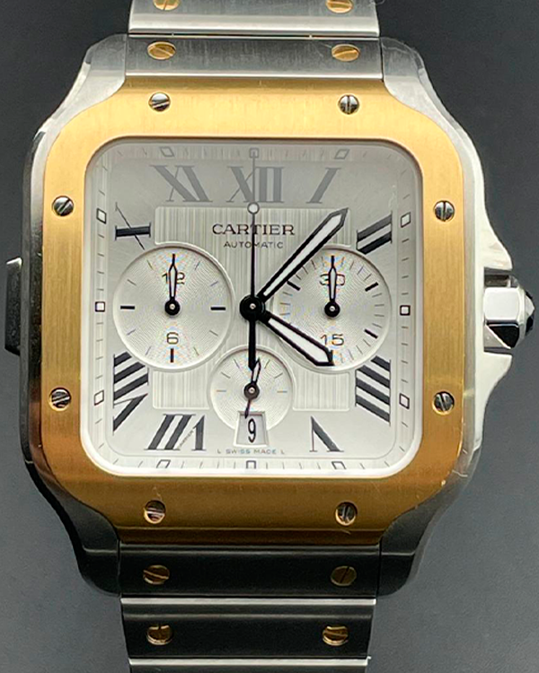 Cartier Santos de Cartier 43.3MM Yellow Gold And Steel Silver Dial (W2SA0008)