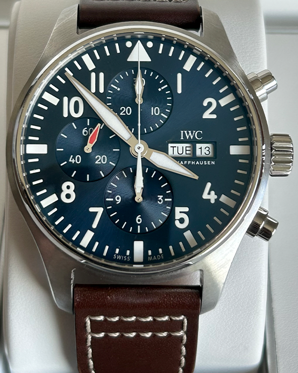 No Reserve - 2018 IWC Pilot Chronograph "Le Petit Prince" 43MM Blue Dial Leather Strap (IW377714)