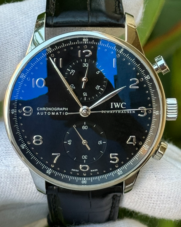 IWC Schaffhausen Portugieser Chronograph 40.9MM Black Dial Leather Strap (IW371447)