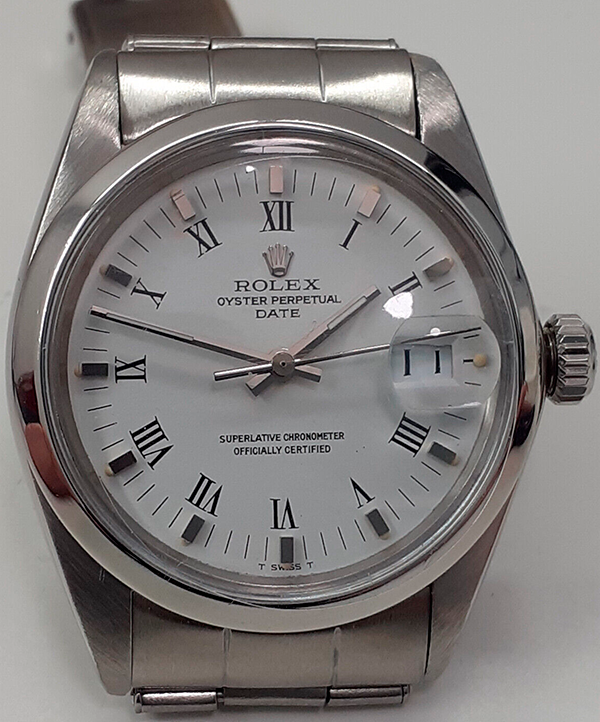 Rolex Oyster Perpetual Date Vintage 34MM White Dial Steel Bracelet (1500)