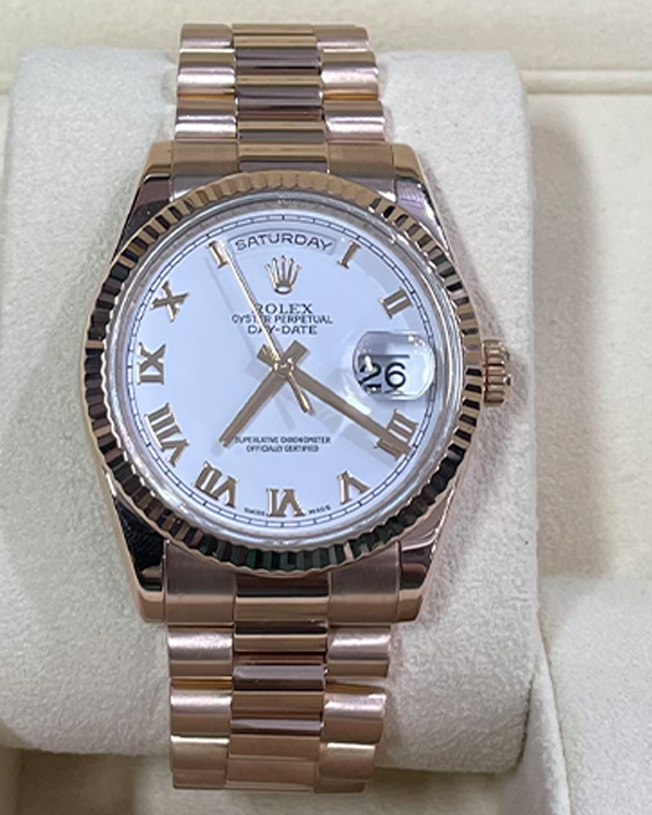 Rolex Day-Date 36MM President Bracelet Everose Gold White Dial (128235)