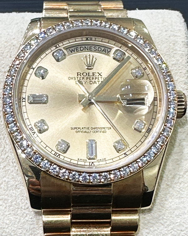 Rolex Day-Date 36MM President Bracelet Yellow Gold Factory Diamonds Gold Dial (118348)