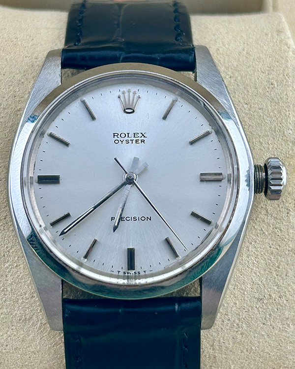 Rolex Oyster Precision Vintage 34MM Silver Dial Aftermarket Leather Strap (6426)