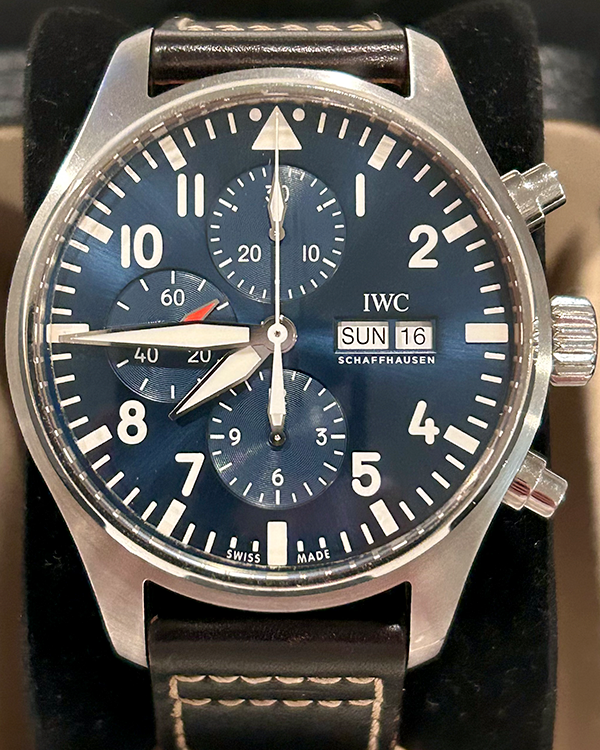 No Reserve - 2019 IWC Schaffhausen Pilot Chronograph "Le Petit Prince" 43MM Blue Dial Leather Strap (IW377714)