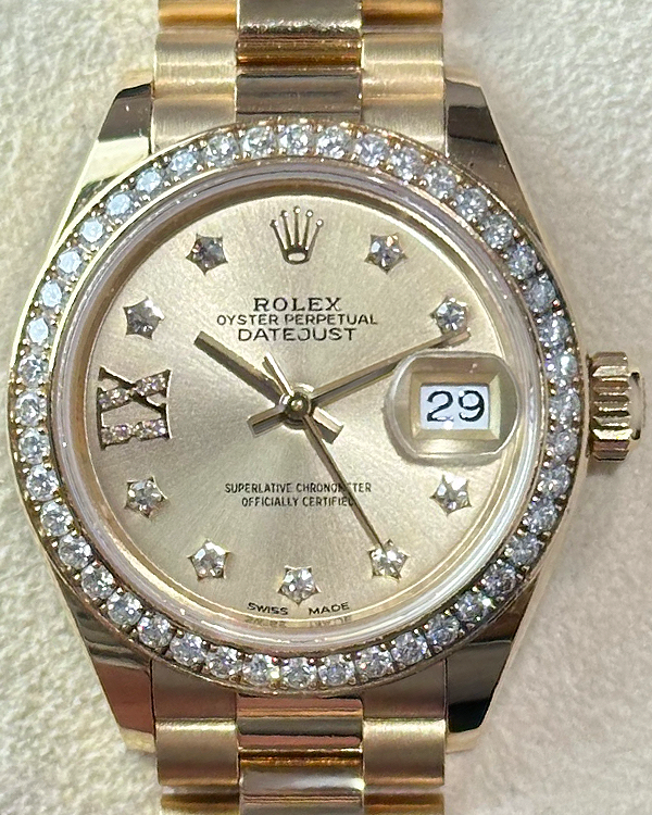 2019 Rolex Lady-Datejust 28MM Champagne Dial Yellow Gold President Bracelet (279138RBR)