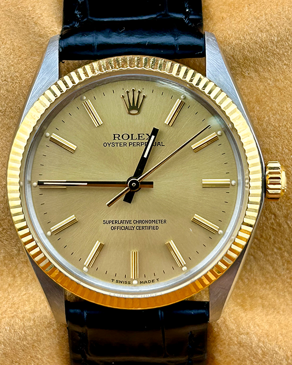 Rolex Oyster Perpetual 34MM Champagne Dial Aftermarket Leather Strap (1005)