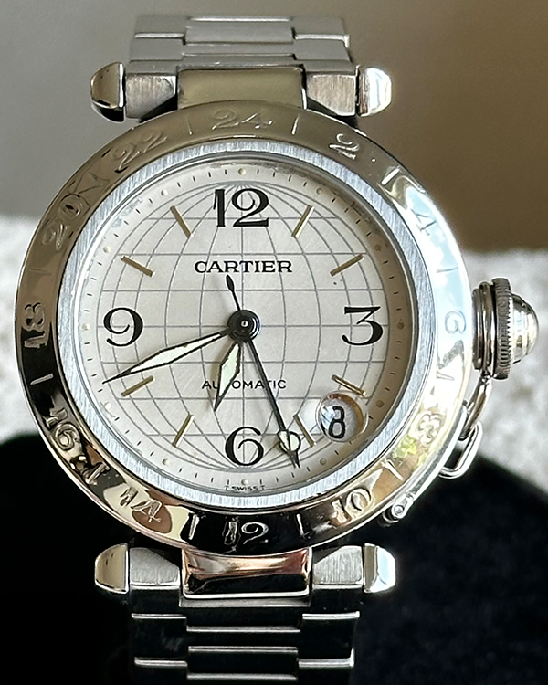 No Reserve - Cartier Pasha De Cartier C Meridian GMT 35MM Silver Dial Steel Bracelet (W31029M7)