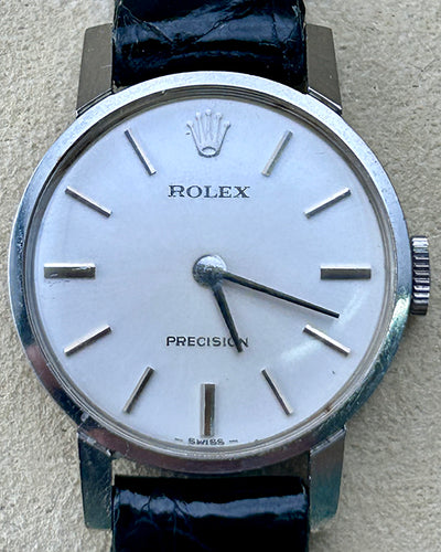 Rolex Precision Vintage 21MM Silver Dial Aftermarket Leather Strap (2649)