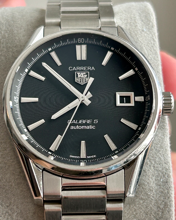 No Reserve - Tag Heuer Carrera Calibre 5 39MM Black Dial Steel Bracelet (WAR211A.BA0782)