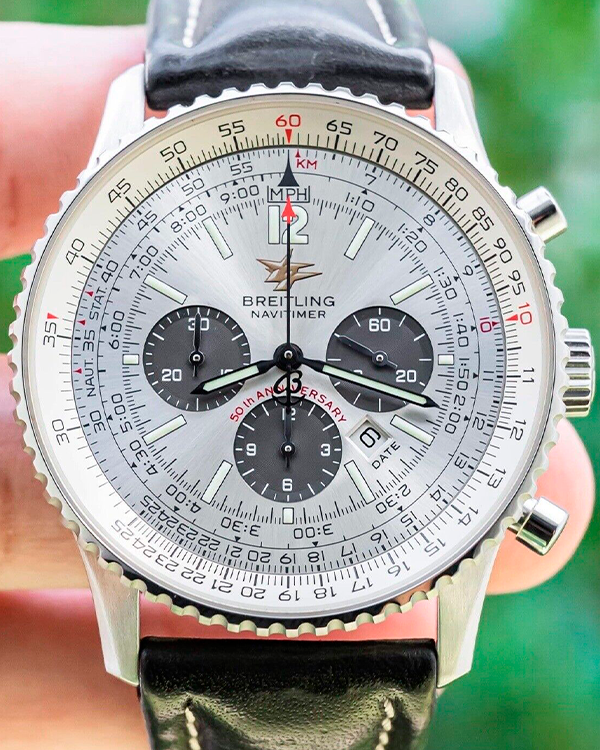 Breitling Navitimer 50th Anniversary 42MM Silver Dial Leather Strap (A41322)