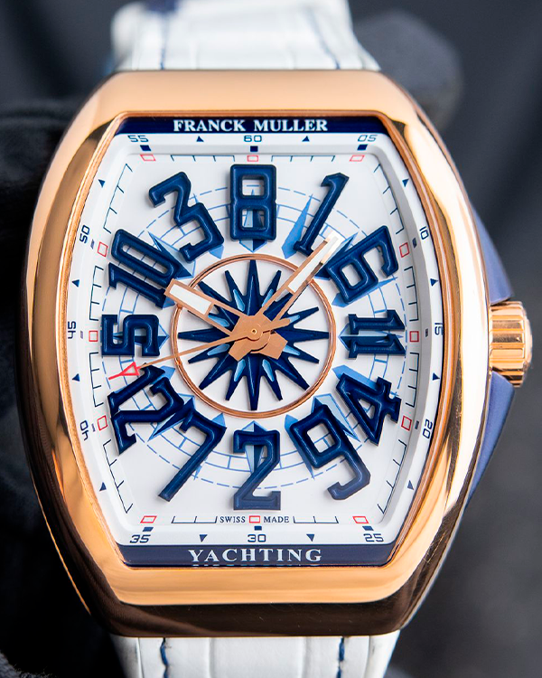 Franck Muller Vanguard Yachting Crazy Hours 44MM White Dial Leather Strap (V 45 CH YACHT (BL) 5N WH WH)