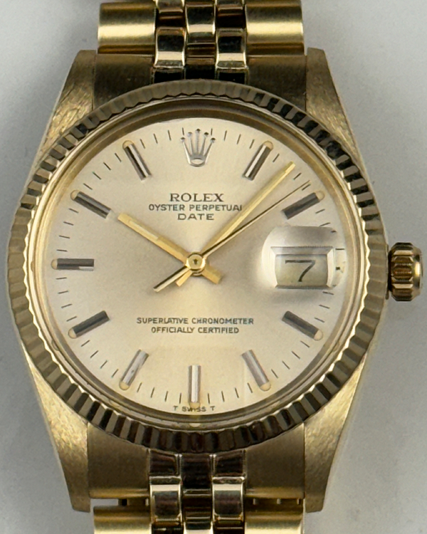 Rolex Oyster Perpetual Date 34MM Champagne Dial Yellow Gold Jubilee Bracelet (15037)