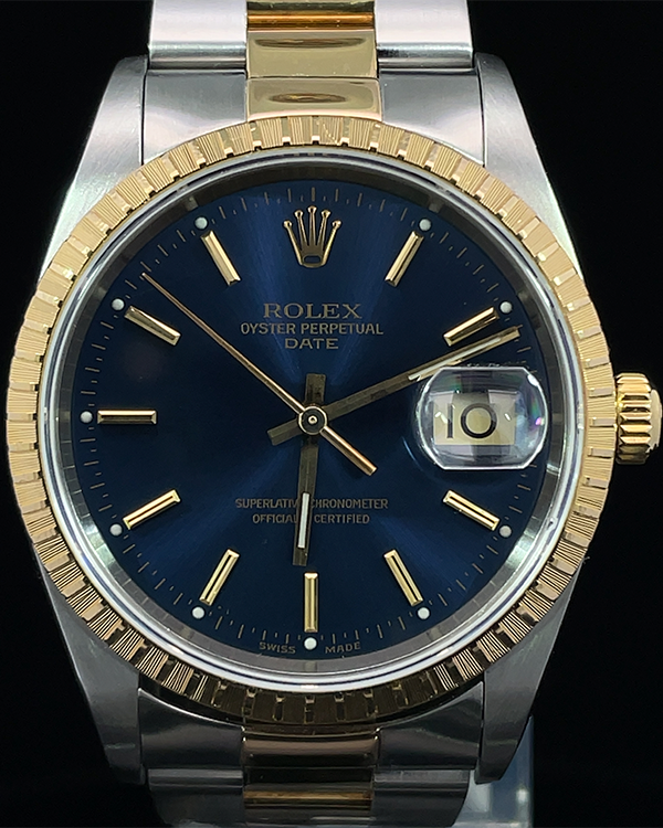 2000 (P Serial) Rolex Oyster Perpetual Date 34MM Blue Dial Two-Tone Oyster Bracelet (15223)