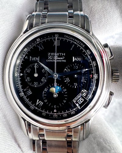 Zenith El Primero Chronomaster Triple Calendar Moonphase 40MM Black Dial Steel Bracelet (02.0240.410)