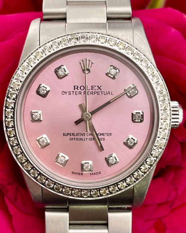 Rolex Oyster Perpetual 31MM Aftermarket Pink Dial Steel Bracelet (77080)