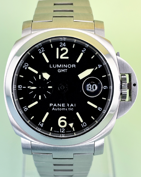 2010 Panerai Luminor GMT 44MM Black Dial Steel Bracelet (PAM00297)