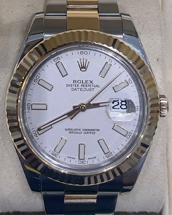 Rolex DateJust 41MM Oyster Bracelet Yellow Gold and Oystersteel White Dial (126333)