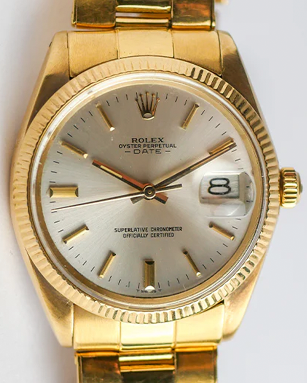 1969 Rolex Oyster Perpetual Date 34MM Silver Dial Yellow Gold Oyster Bracelet (1503)