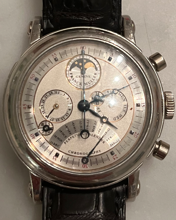 Franck Muller Round Moonphase Perpetual Calendar 39MM Silver Dial Leather Strap (7000QPEDF)