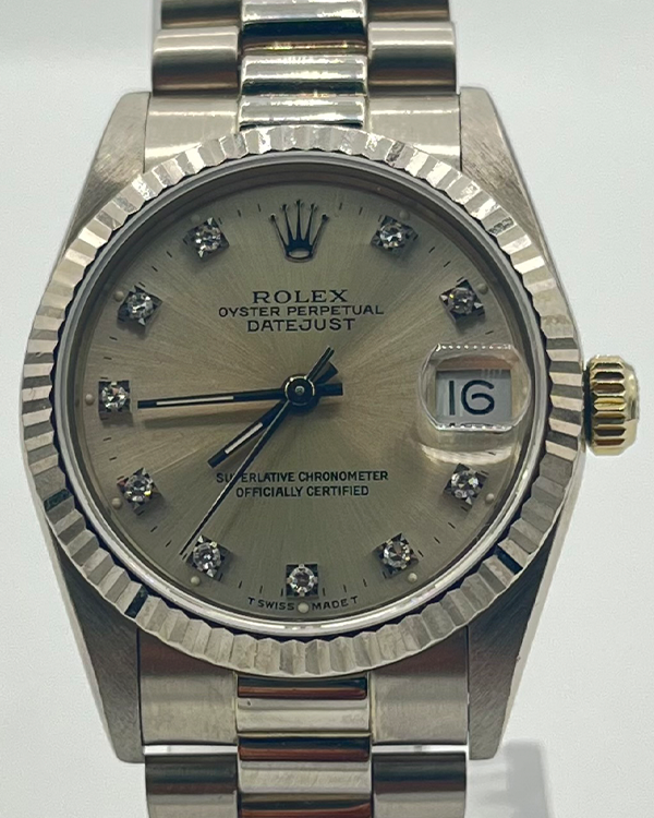 Rolex Datejust 31MM Diamond Silver Dial White Gold President Bracelet (68279G)