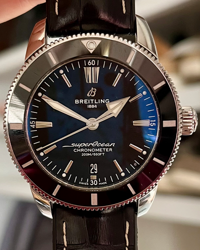 2020 Breitling Superocean Heritage II B20 44MM Black Dial Aftermarket Leather Strap (AB2030121B1S1)