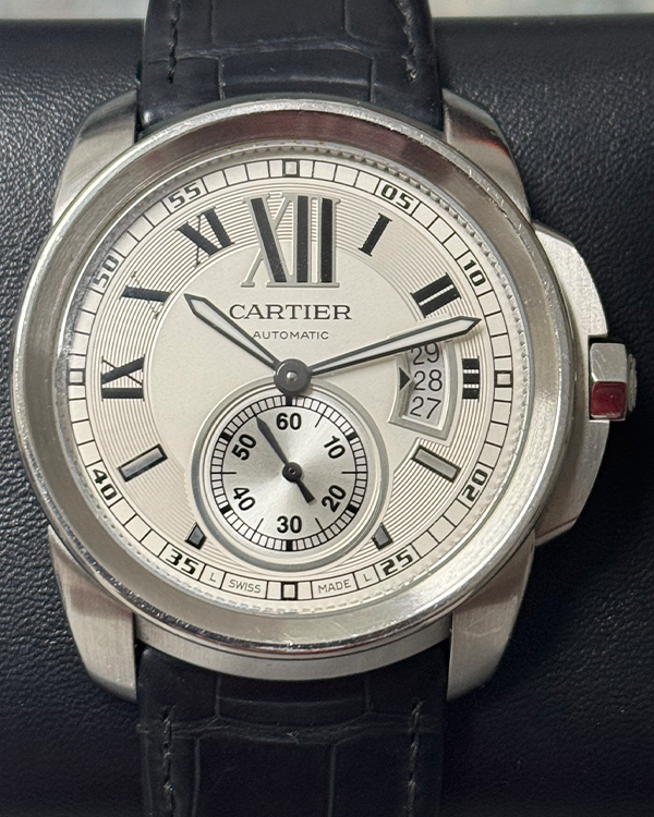 2012 Cartier Calibre de Cartier 42MM Silver Dial Leather Strap (W7100037)