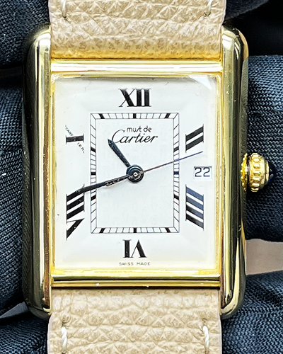 Cartier Tank 25x33MM Quartz White Dial Aftermarket Leather Strap (2413)