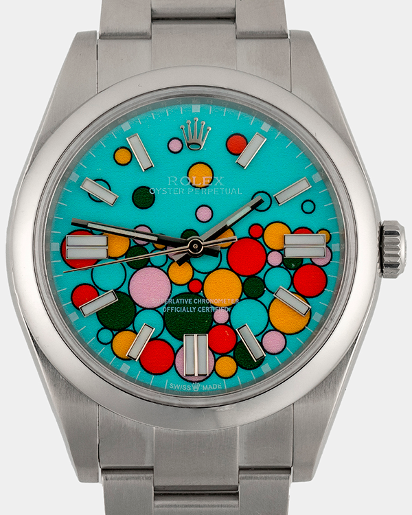 Rolex Oyster Perpetual 39MM Aftermarket Turquoise Celebration Dial Steel Bracelet (114300)