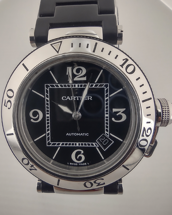 Cartier Pasha Seatimer De Cartier 40MM Black Dial Steel/Rubber Bracelet (W31077U2)