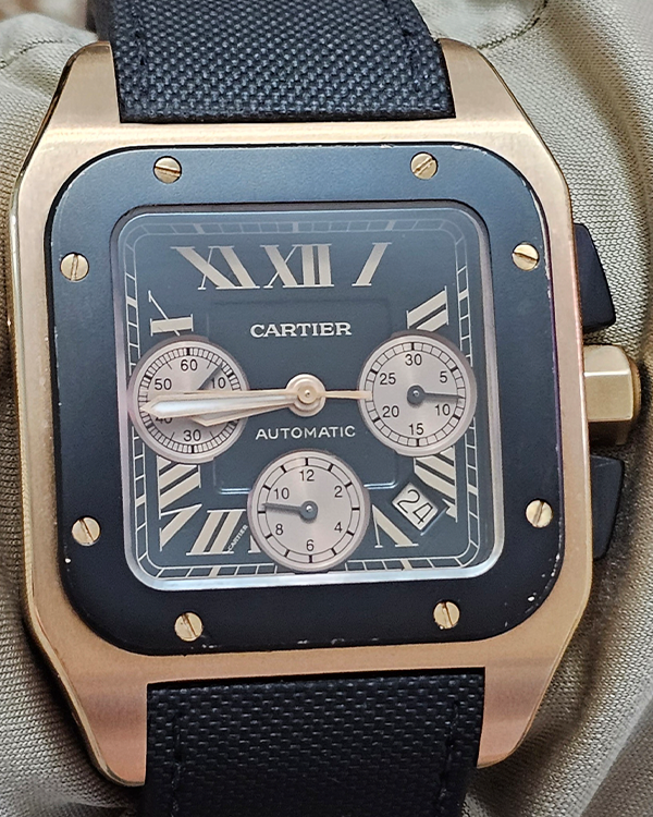 Cartier Santos De Cartier 100 XL Chronograph 44MM Black Dial Textile Strap (2935)