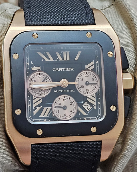 Cartier Santos De Cartier 100 XL Chronograph 44MM Black Dial
