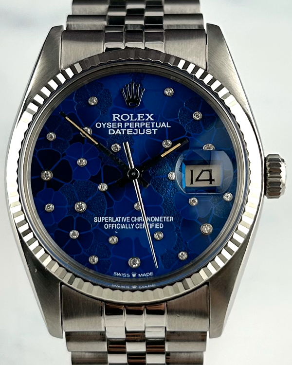 Rolex Datejust 36MM Aftermarket Blue "Floral Motif" Dial Jubilee Bracelet (16014)