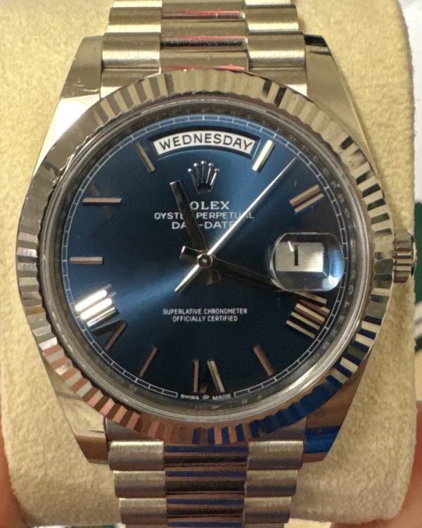 Rolex Day-Date 40MM Blue Dial White Gold President Bracelet (228239)