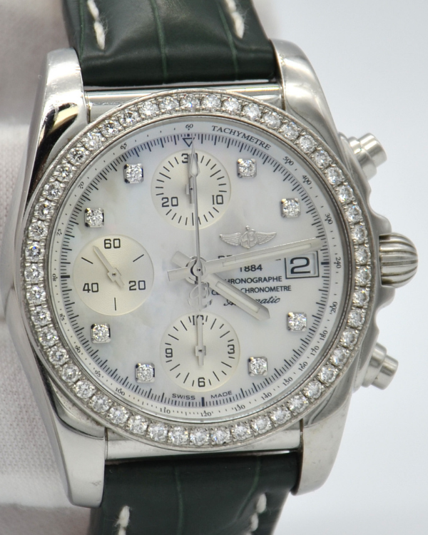 Breitling Chronomat 38MM Diamond Mother Of Pearl Dial Leather Strap (A13310)