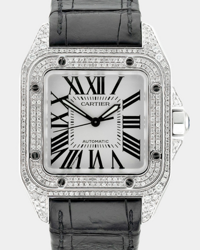 Cartier Santos de Cartier 100 33x44MM White Dial Leather Strap (2878)