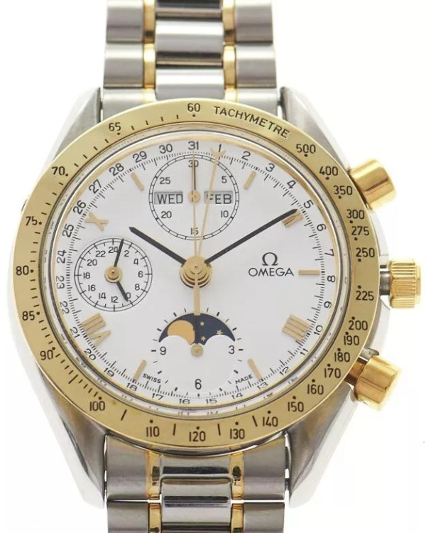 1993 Omega Speedmaster Triple Date Moonphase 39MM White Dial Two-Tone Bracelet (175.0034)