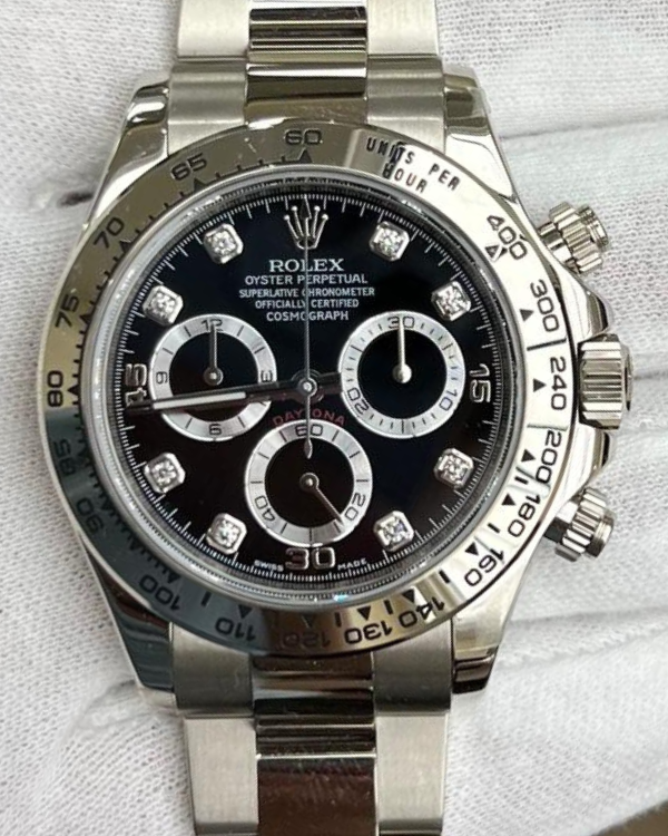 2014 Rolex Cosmograph Daytona 40MM Factory Diamonds 18K White Gold Black Dial (116509)