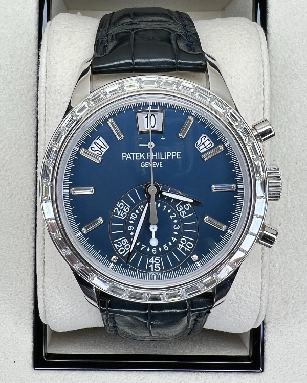 2013 Patek Philippe Annual Calendar Chronograph Factory Diamonds Platinum Blue Dial (5961P-001)