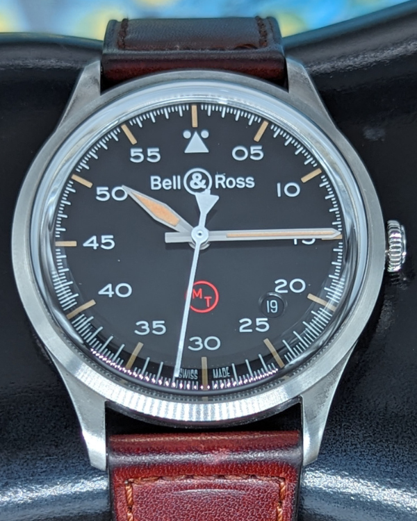 Bell & Ross BR V1-92 Military 38.5MM Black Dial Leather Strap (BRV192-MIL-ST/SCA)