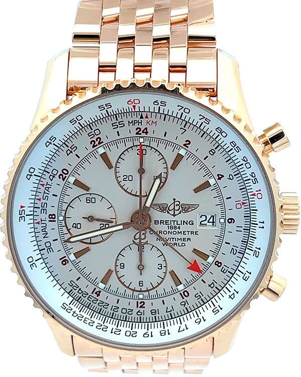 Breitling Navitimer World 46MM Silver Dial Red Gold Bracelet (H24322)