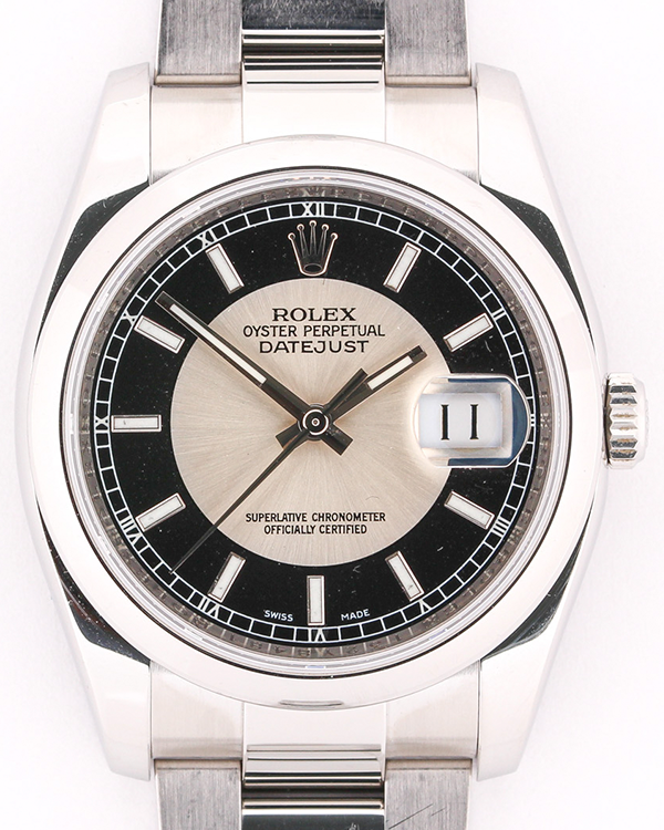 2013 Rolex Datejust 36MM Steel Silver/Black Dial Oyster Bracelet (116200)