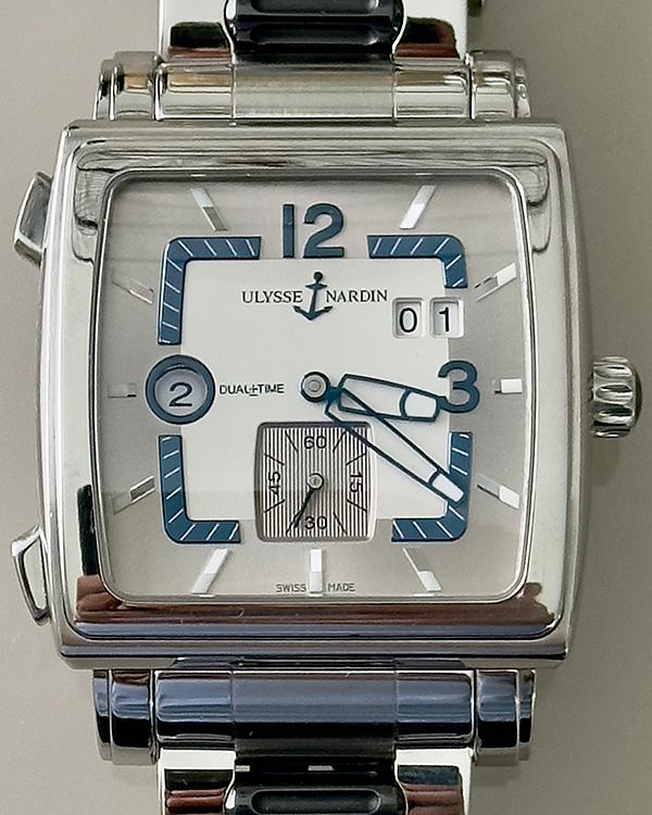 Ulysse Nardin Quadrato Dual Time 42MM Silver Dial Steel Bracelet (243-92)