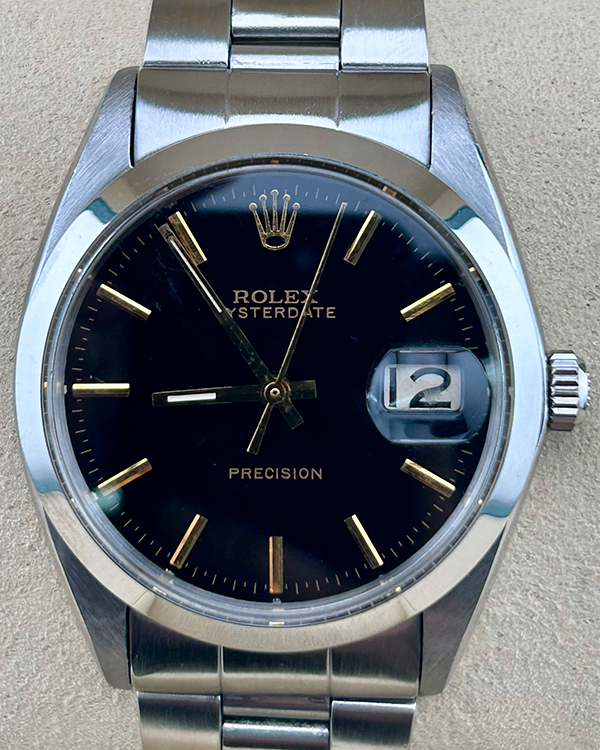 Rolex Oysterdate Precision 34MM Refinished Black Dial Steel Bracelet (6694)