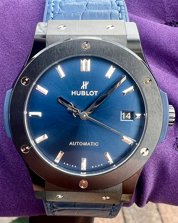 Hublot Classic Fusion 45MM Blue Dial Leather/Rubber Strap (511.CM.7170.LR)